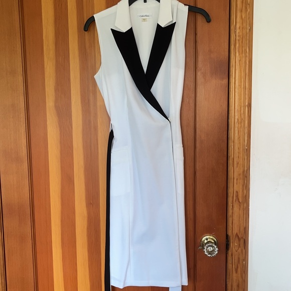 Calvin Klein Women's Belted Wrap Colorblocked Dress - Picture 6 of 10